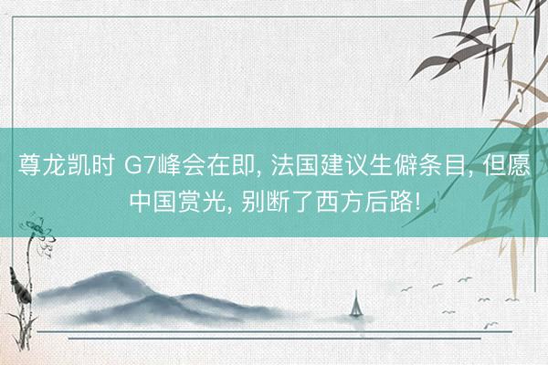 尊龙凯时 G7峰会在即， 法国建议生僻条目， 但愿中国赏光， 别断了西方后路!